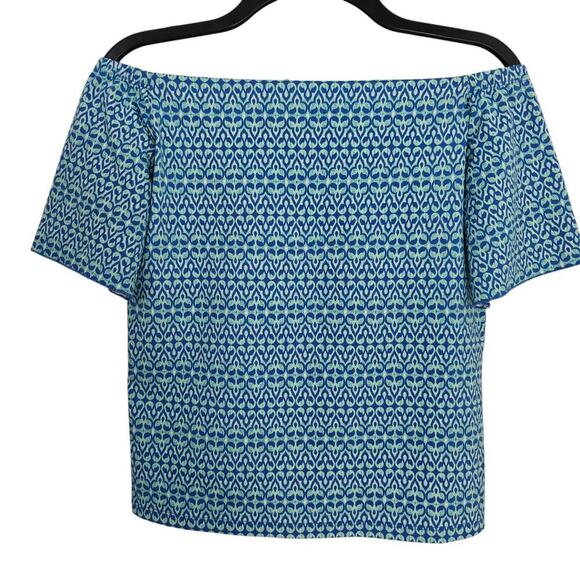 J. McLaughlin Catalina Cloth Off Shoulder Top Size XS Blue Stretch Short Sleeves - Picture 6 of 8